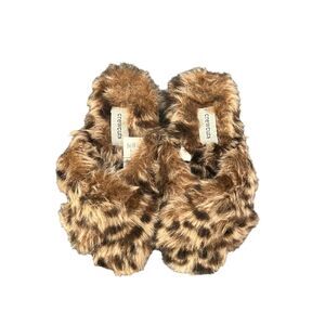 J.Crew Crewcuts Leopard Faux Fur Furry Slippers Brown Size K10